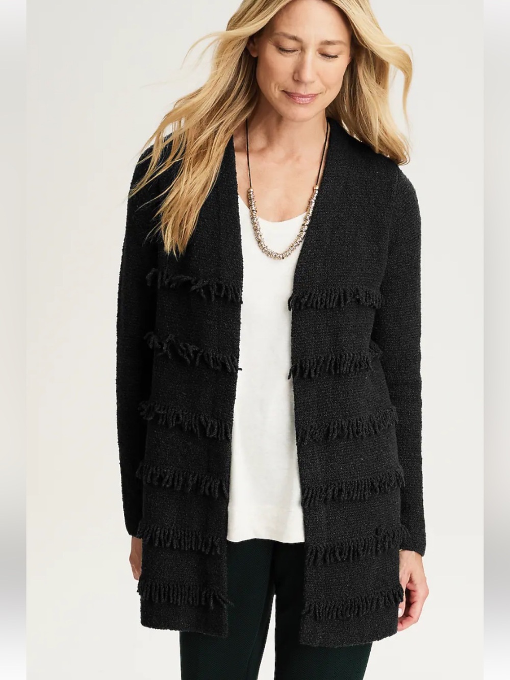 Mohair&wool black Cardigan made in Italy Tassel accent Grunge Goth